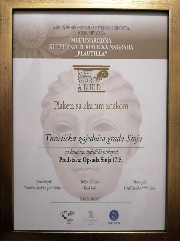 Sinj je dobitnik međunarodne kulturno turističke nagrade Plautilla